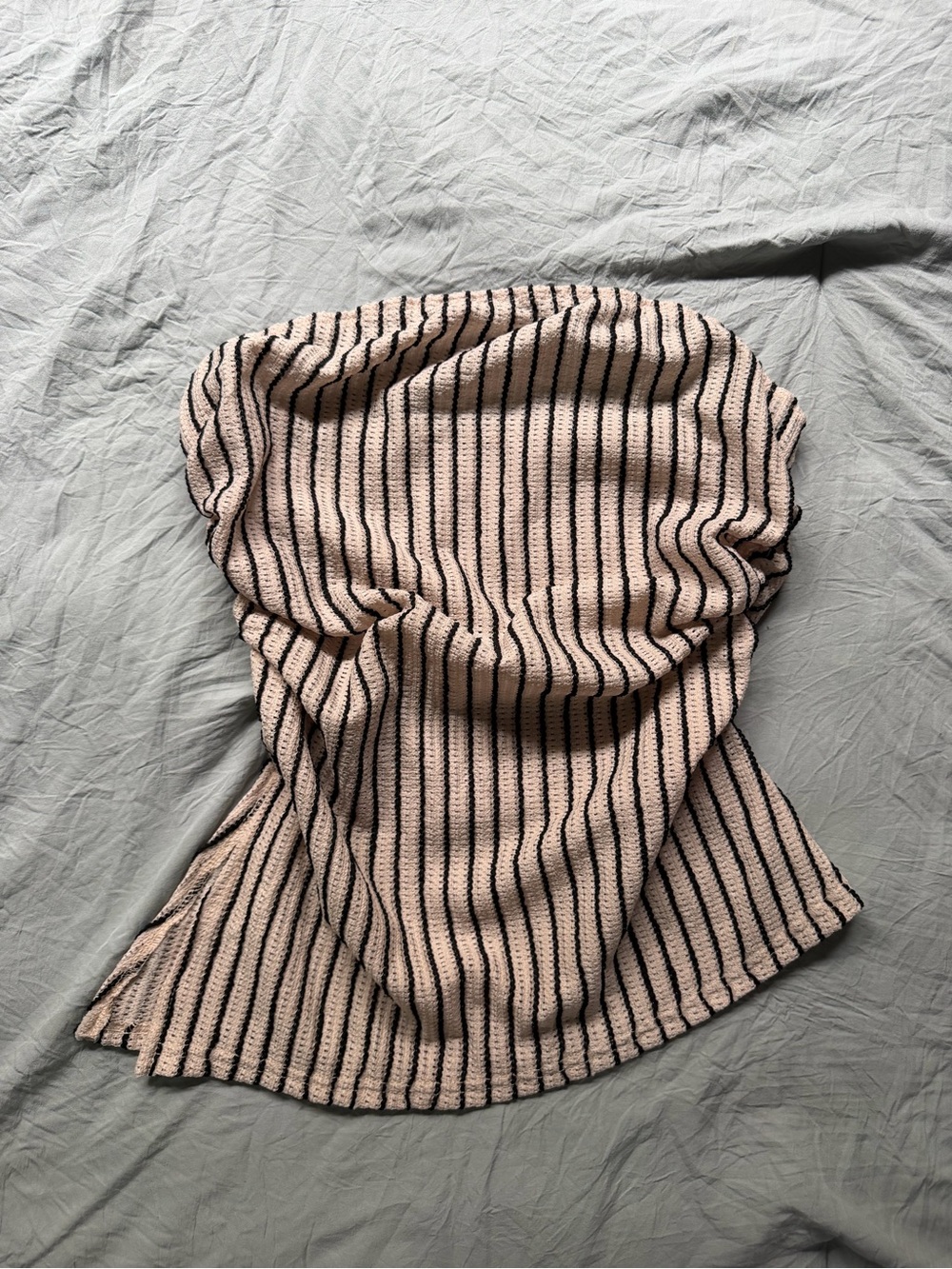 Cream Black Pinstripe Knit Tube Top Strapless Bandeau NWOT